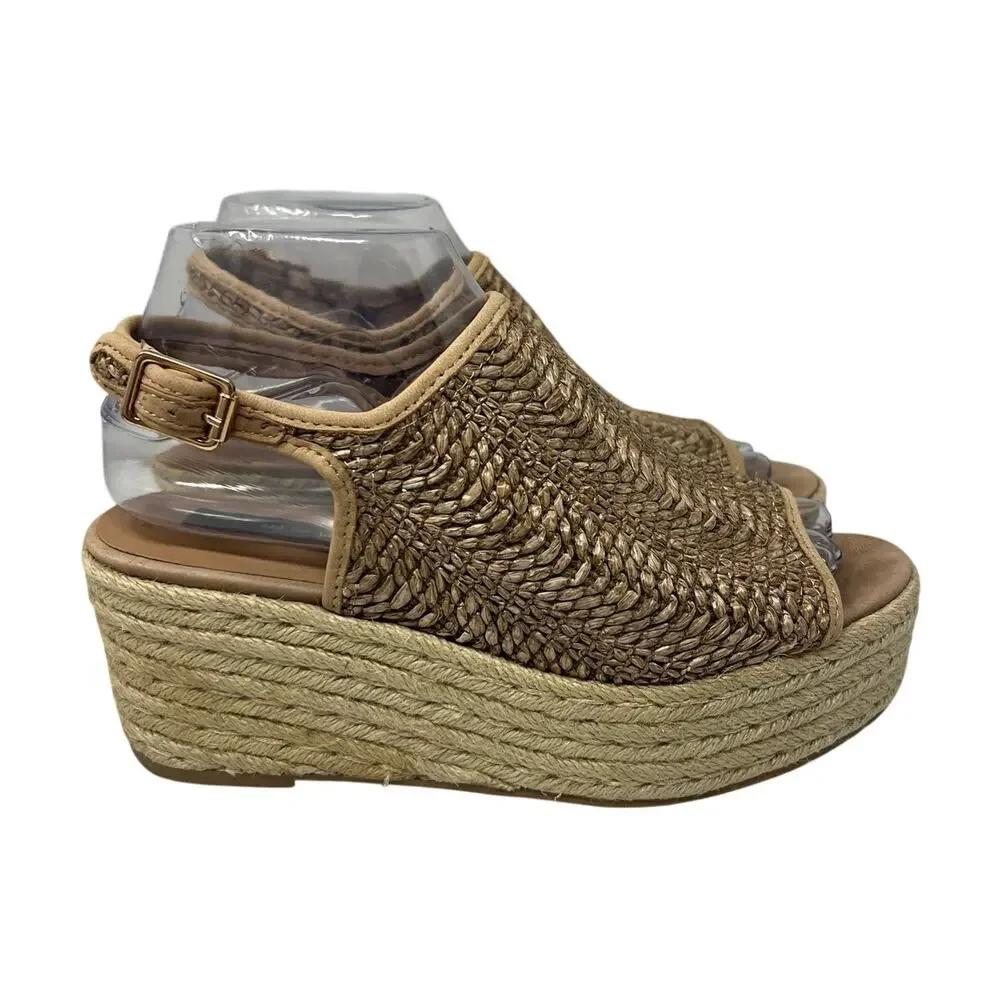 Steven Steve Madden Courage Raffia Espadrille Platform Sandals 7.5 Beachy